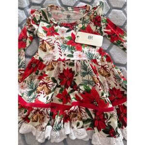 Bums‎ & Roses Kids Christmas Poinsettia Bells Long Sleeve Dress Size 2T bamboo